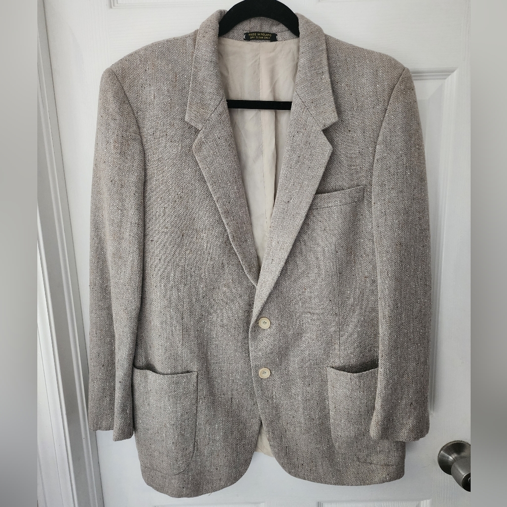 Vintage Jaguar Herringbone Wool Blend Blazer Size Large